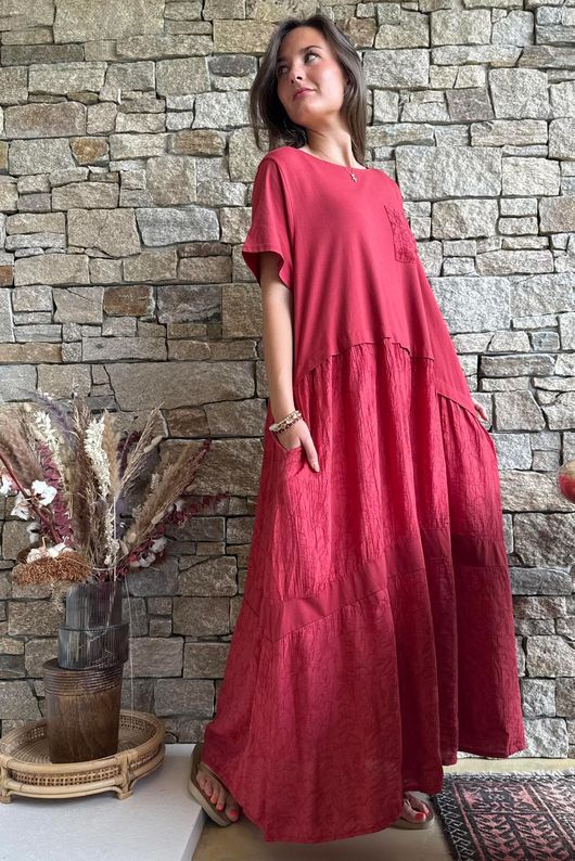 Tasha Damask T Shirt Maxi Dress Rioja
